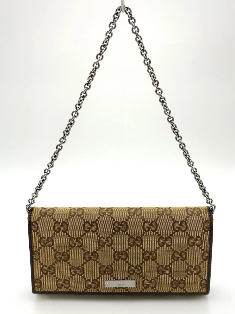 Authentic Gucci GG Canvas Chain Wallet W/Box